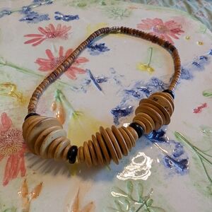 Natural Wood Beaded Necklace